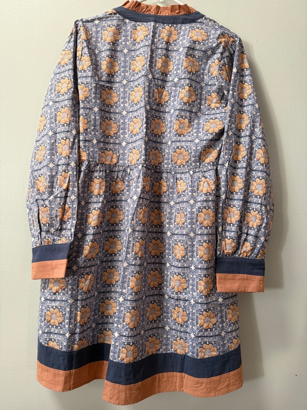 JODIFL Blue Yellow Crochet Print Cotton Long Sleeve Dress with Pockets - Picture 5 of 6